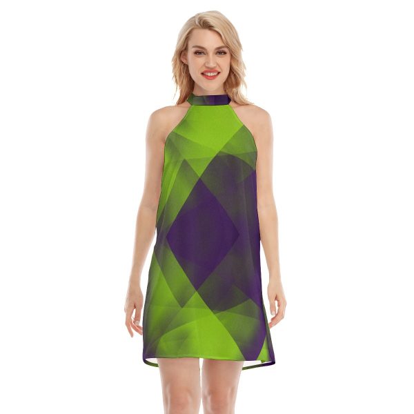 All-Over Print Women's Dress With Neck Tie