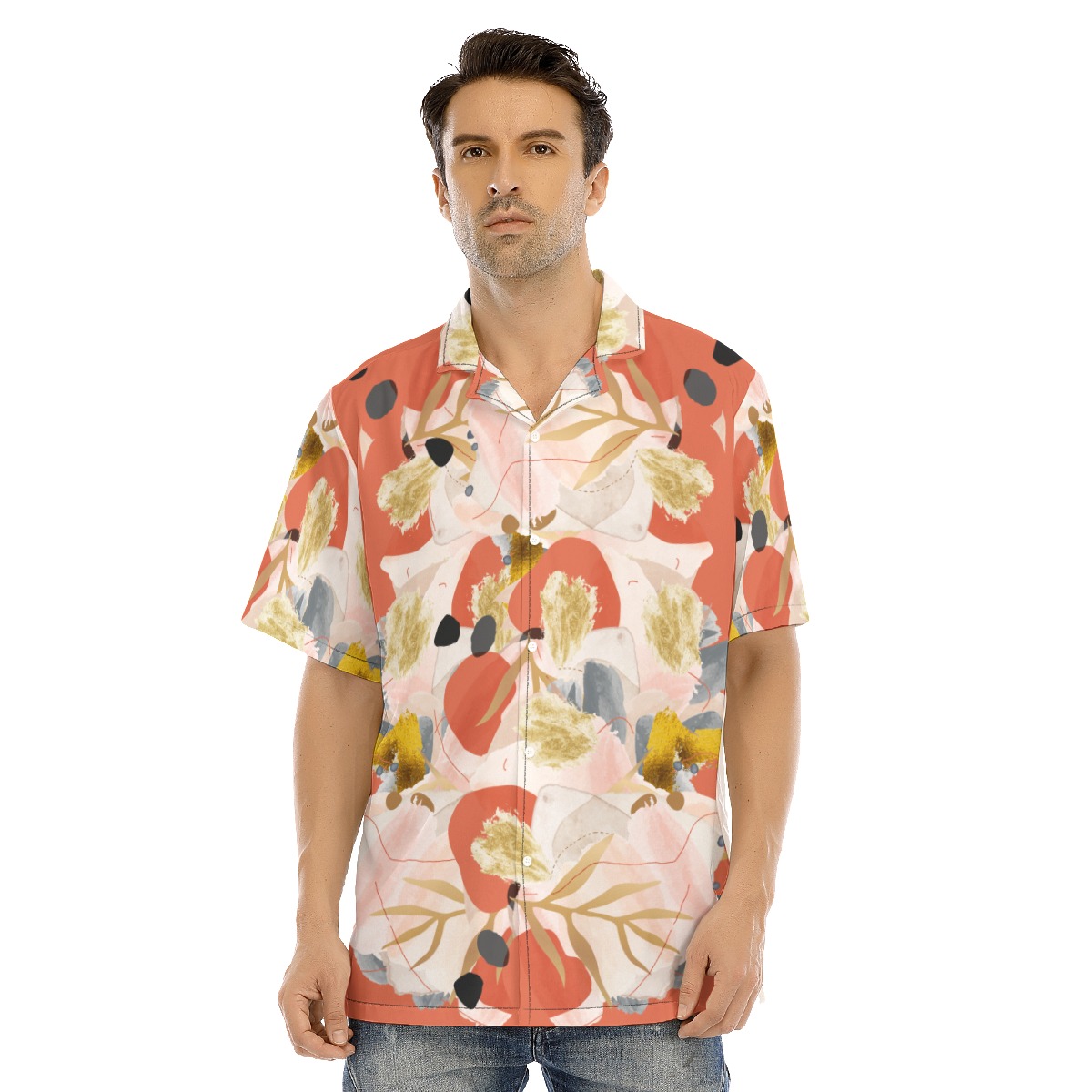 All-Over Print Men's Hawaiian Shirt With Button Closure