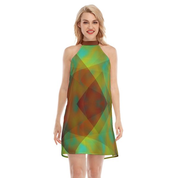 All-Over Print Women's Dress With Neck Tie