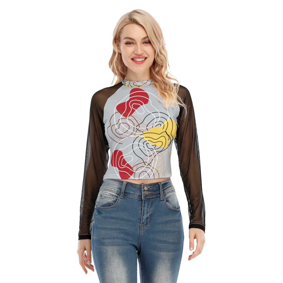 All-Over Print Women's Raglan Mesh Long Sleeve Top