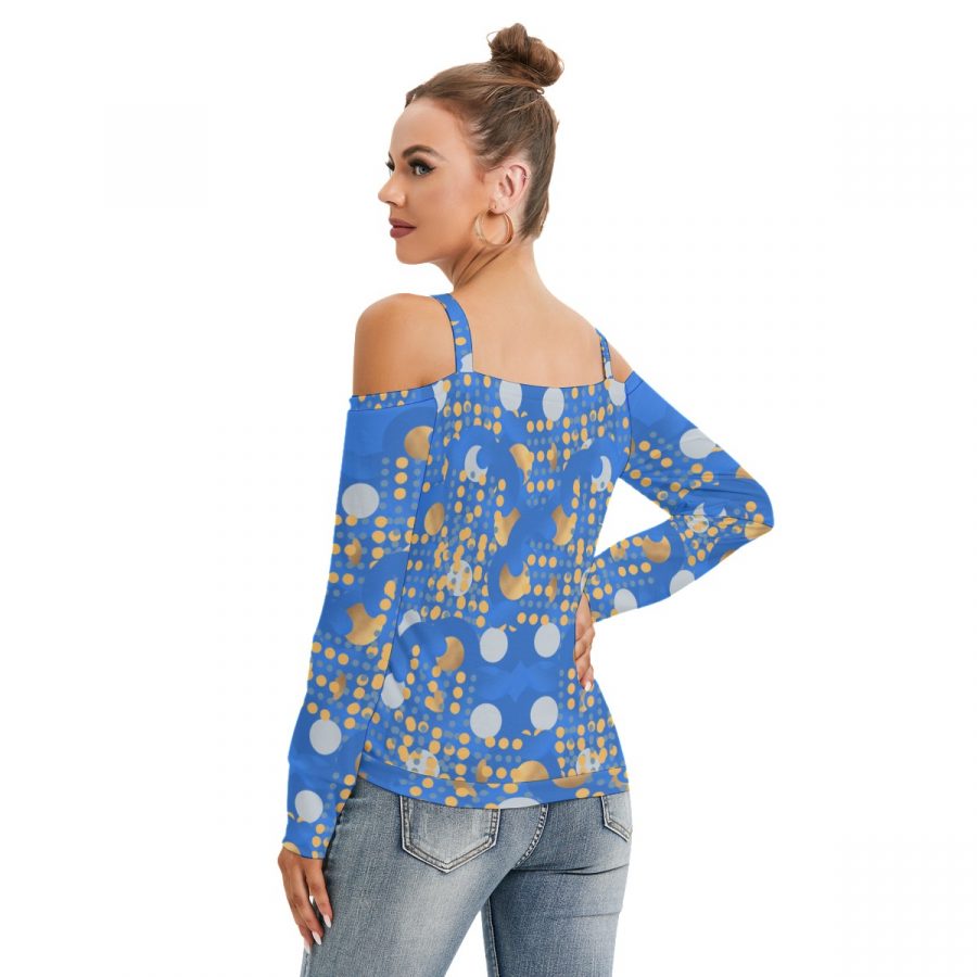 All-Over Print Women’s V-neck Cold Shoulder Blouse With Long Sleeve - Image 4