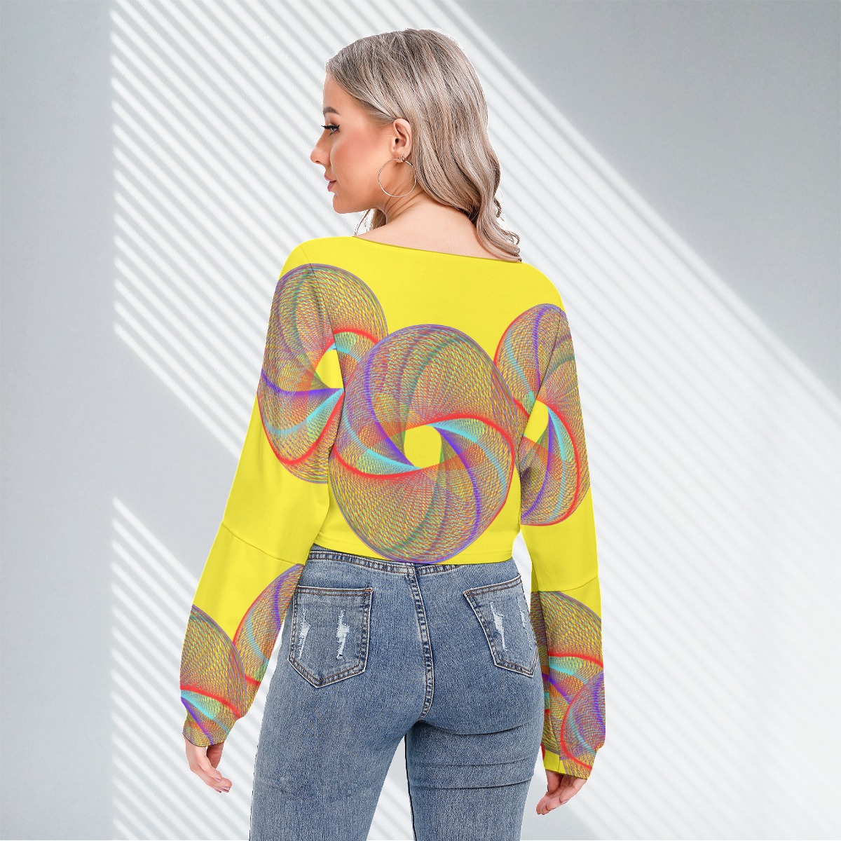 All-Over Print Women's V-neck Drop-shoulder Cropped Sweatshirt - Image 4