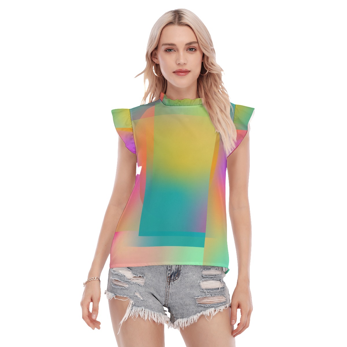 All-Over Print Women's Blouse With Ruffle Collar And Sleeve