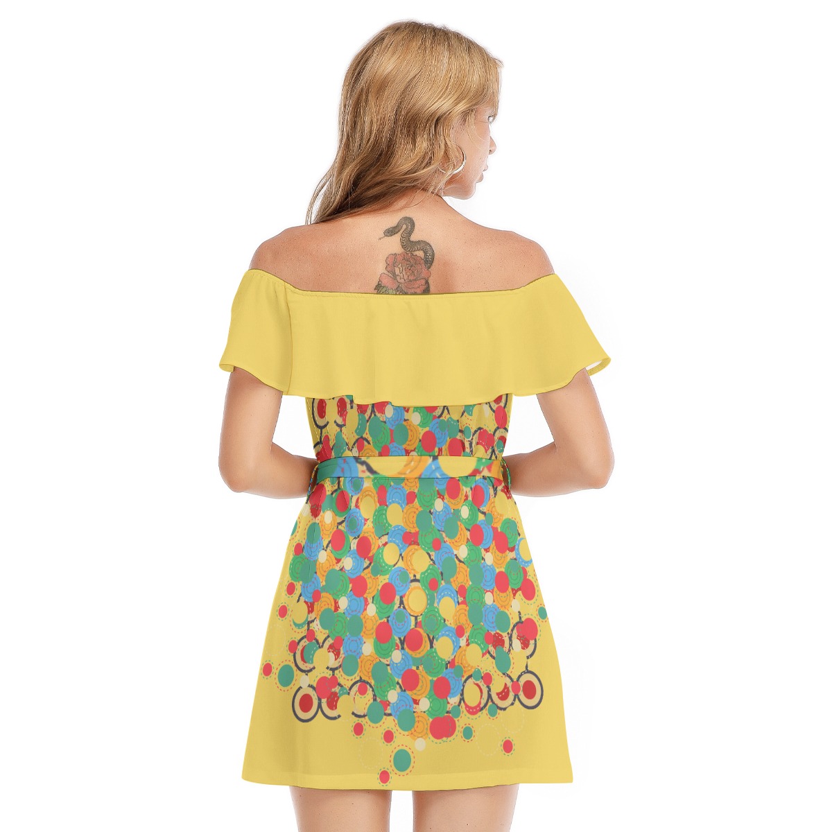 All-Over Print Women's Off-shoulder Dress With Ruffle - Image 4