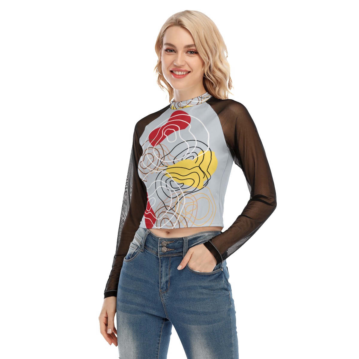 All-Over Print Women's Raglan Mesh Long Sleeve Top - Image 2