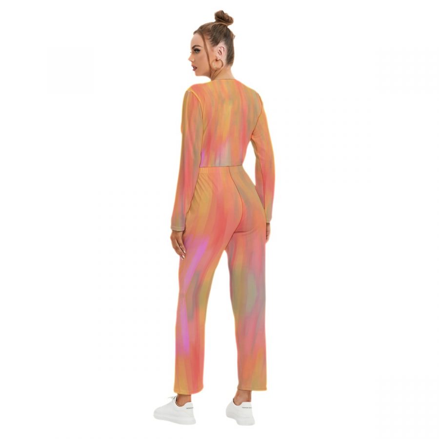 All-Over Print Women's V-neck High Waist Jumpsuit - Image 4