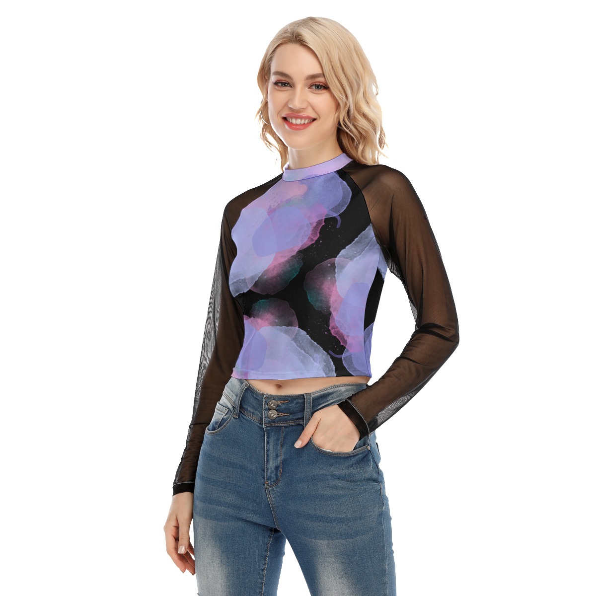 All-Over Print Women's Raglan Mesh Long Sleeve Top - Image 2