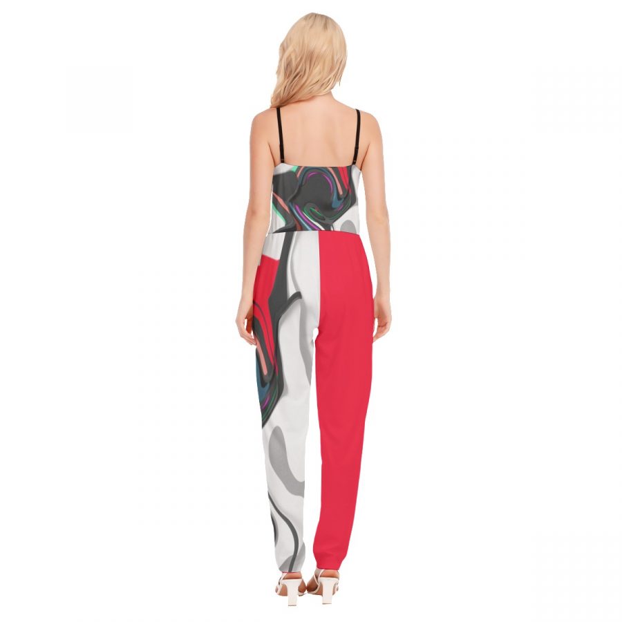 All-Over Print Women's V-neck Cami Jumpsuit - Image 4