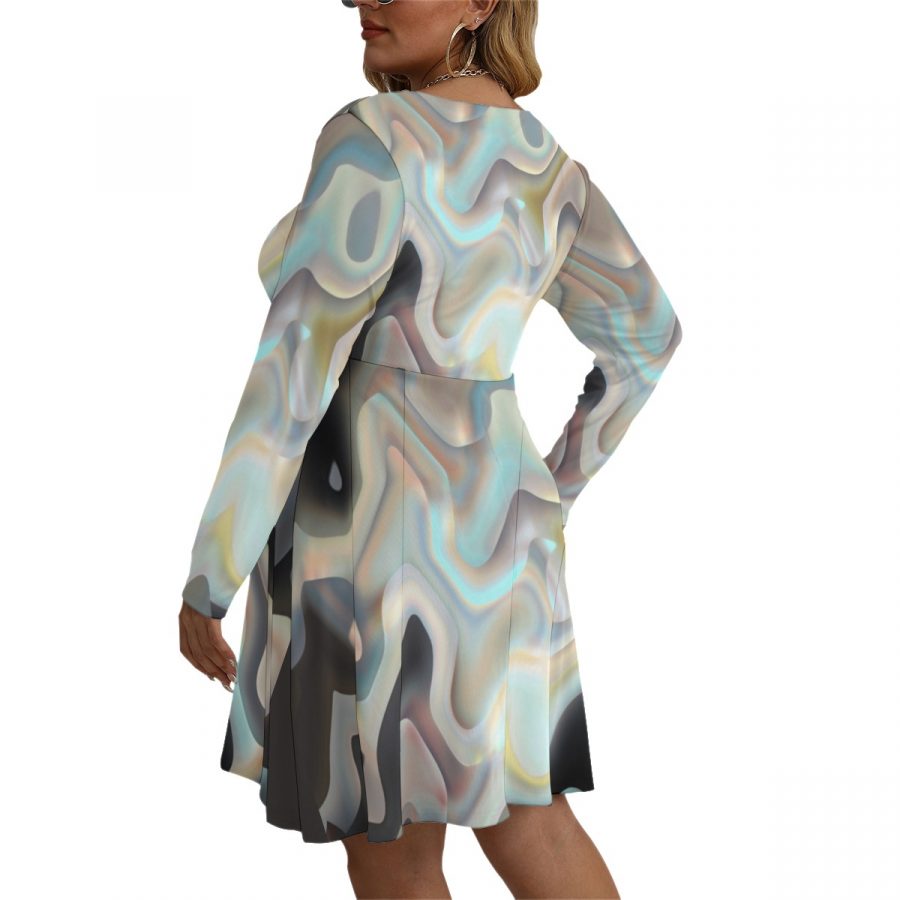 All-Over Print Women's V-neck Long Sleeve Dress(Plus Size) - Image 4