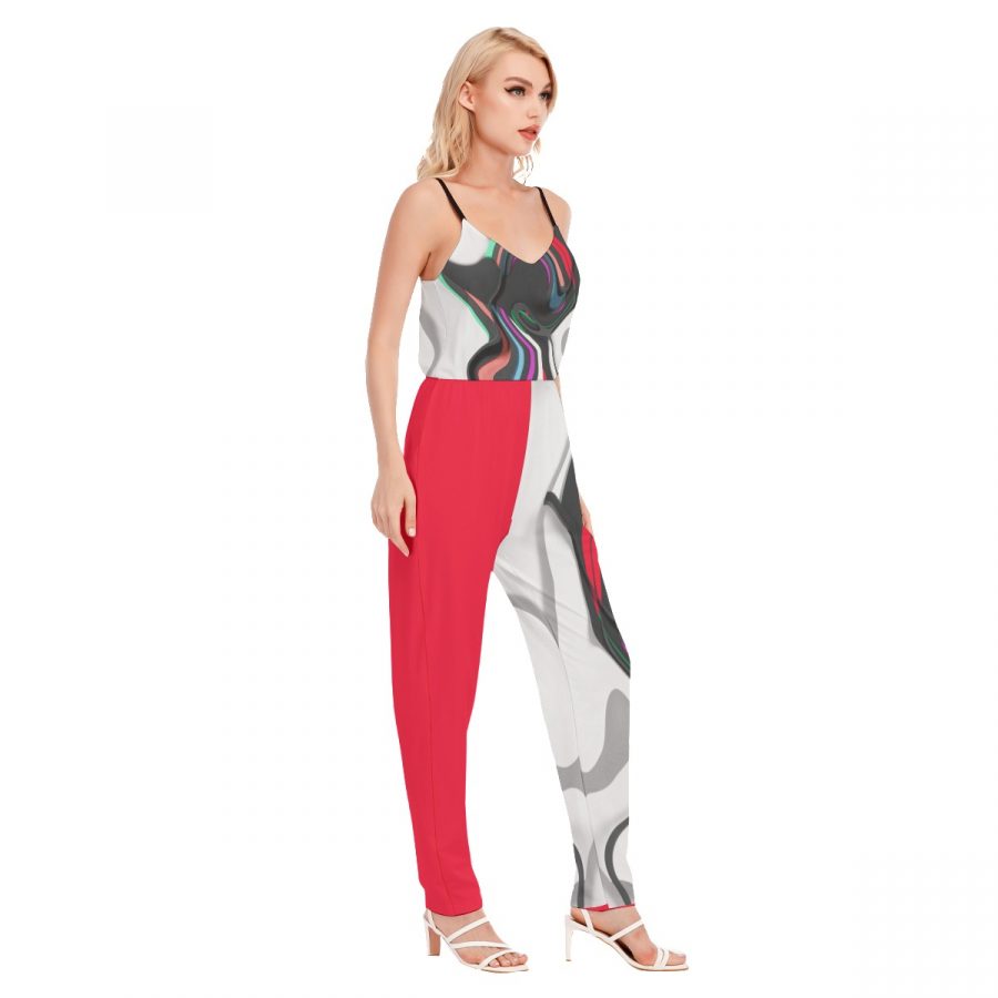 All-Over Print Women's V-neck Cami Jumpsuit - Image 2