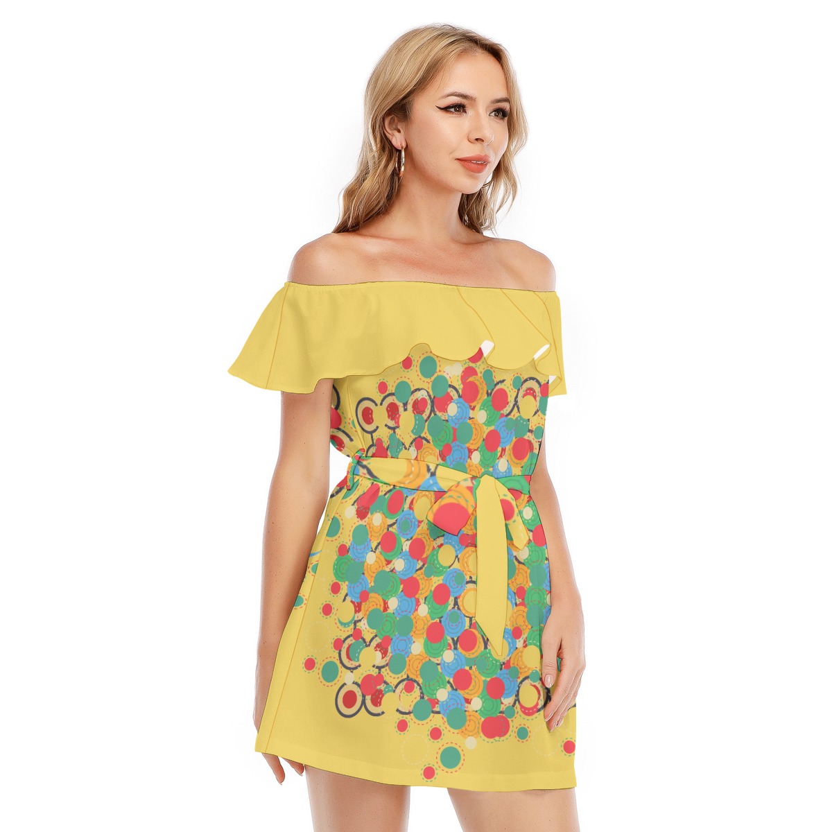 All-Over Print Women's Off-shoulder Dress With Ruffle - Image 2