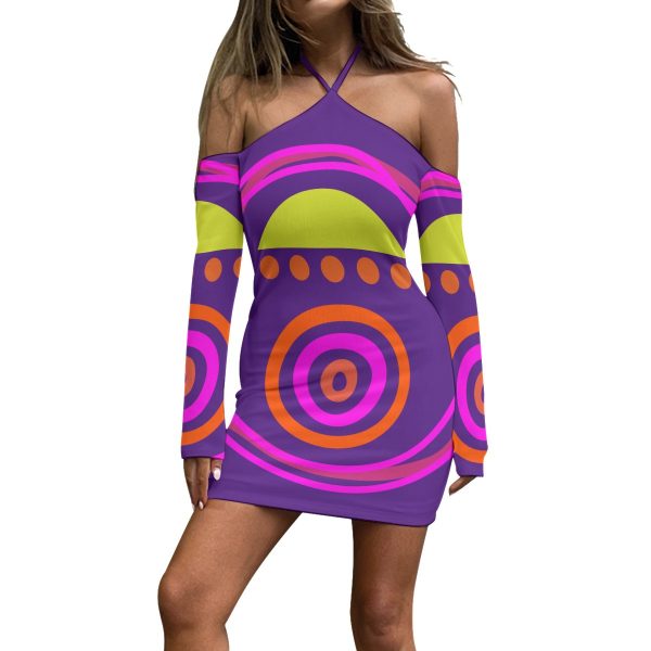 All-Over Print Women's Halter Lace-up Dress