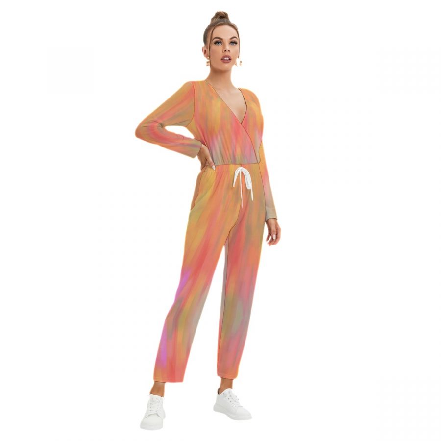 All-Over Print Women's V-neck High Waist Jumpsuit - Image 2