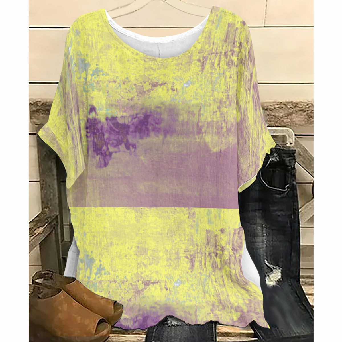 All-Over Print Women's T-shirt with Bat Sleeve