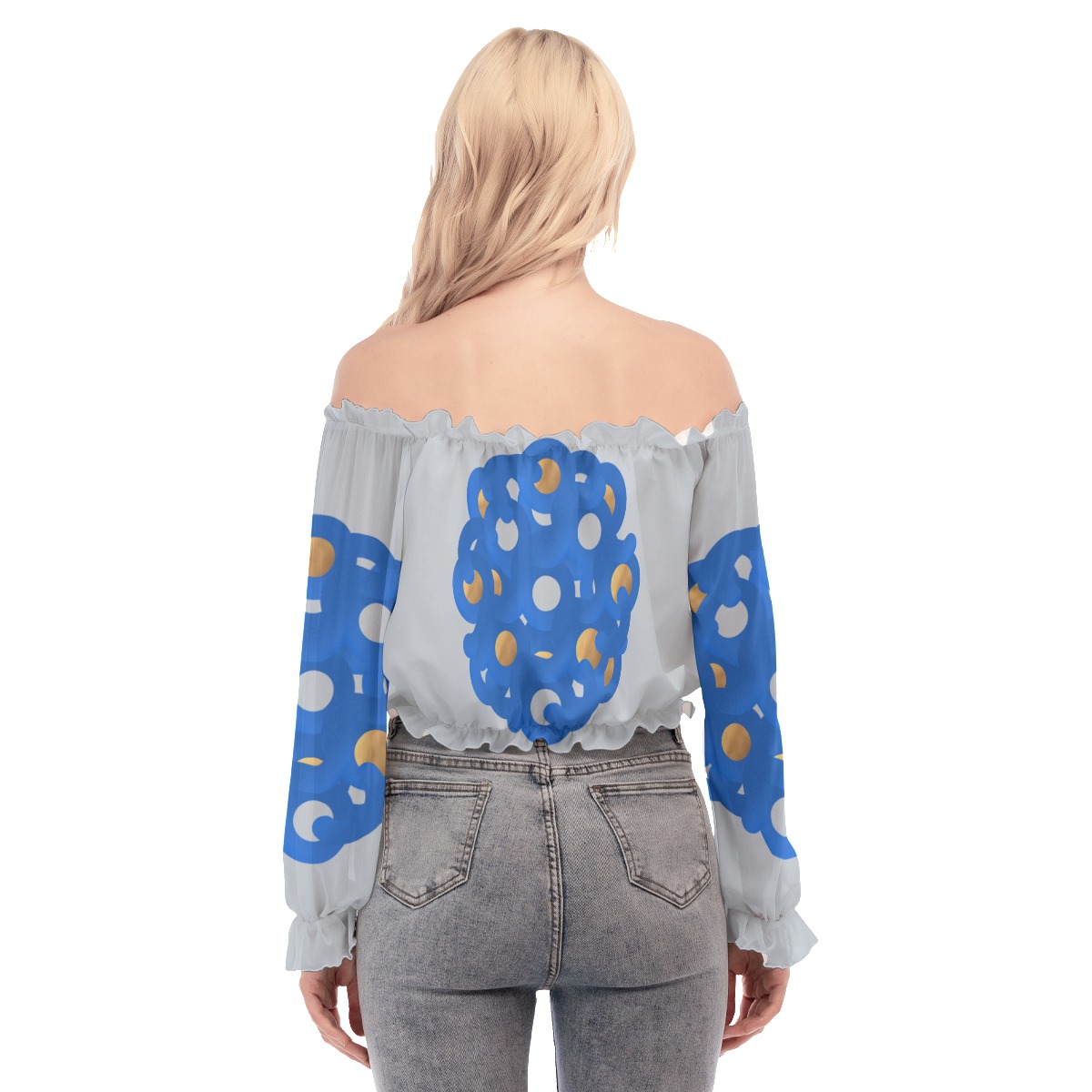 All-Over Print Women's Off-shoulder Blouse With Mesh Sleeves - Image 4