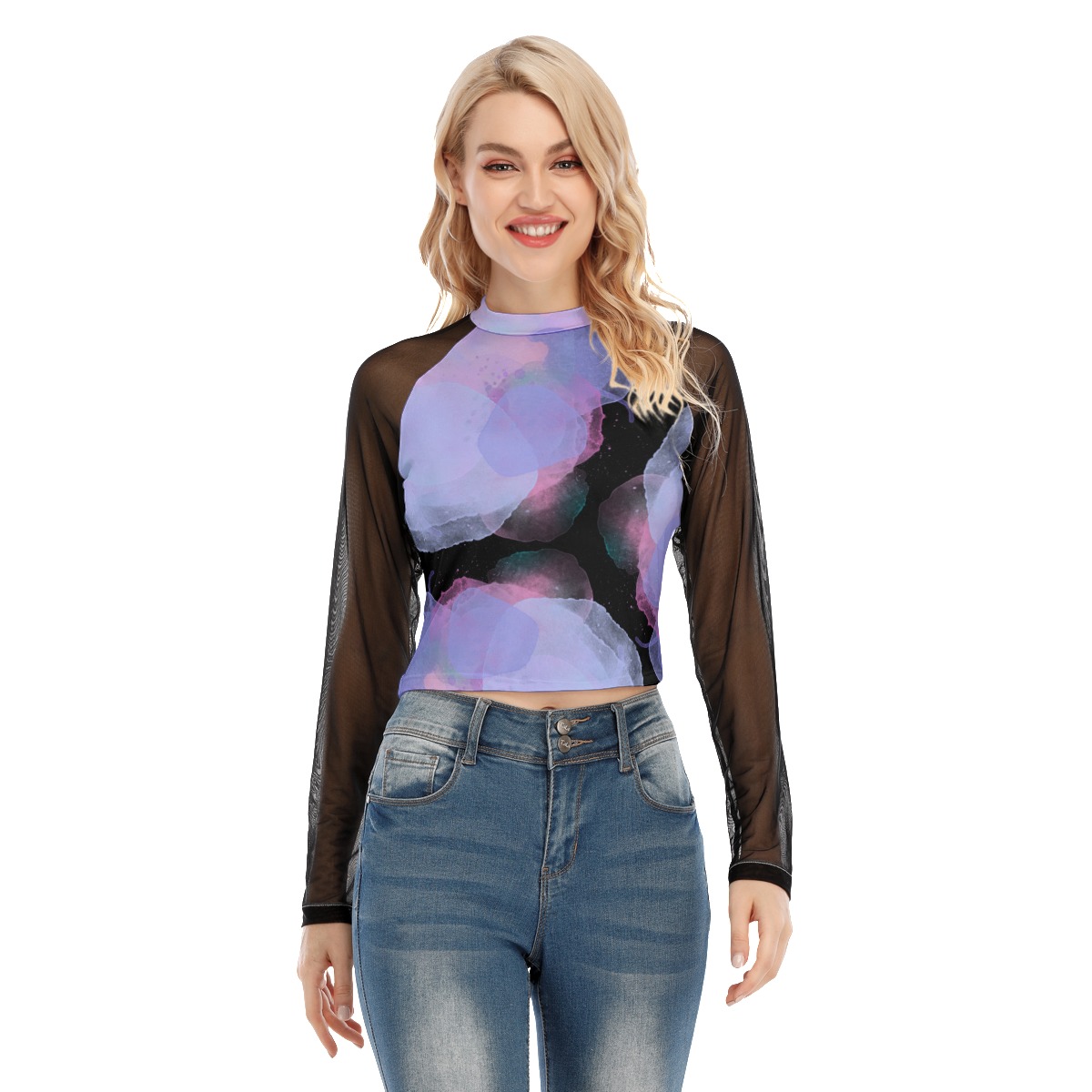 All-Over Print Women's Raglan Mesh Long Sleeve Top