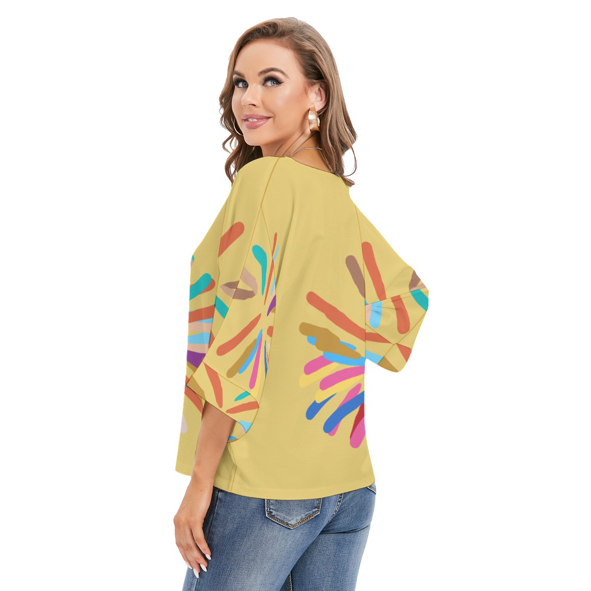 All-Over Print Women's Blouse With Turn-over sleeves - Image 4