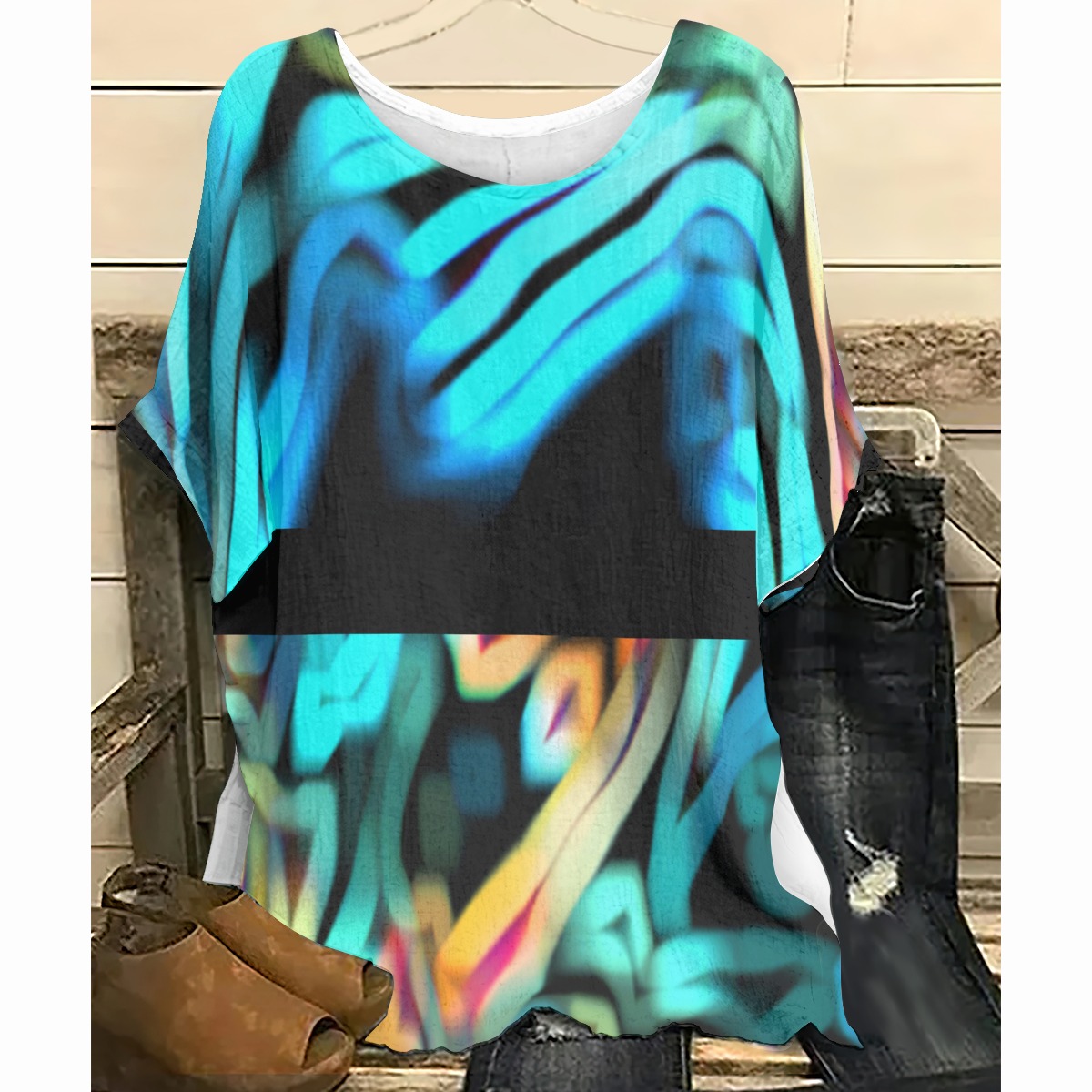 All-Over Print Women's T-shirt with Bat Sleeve