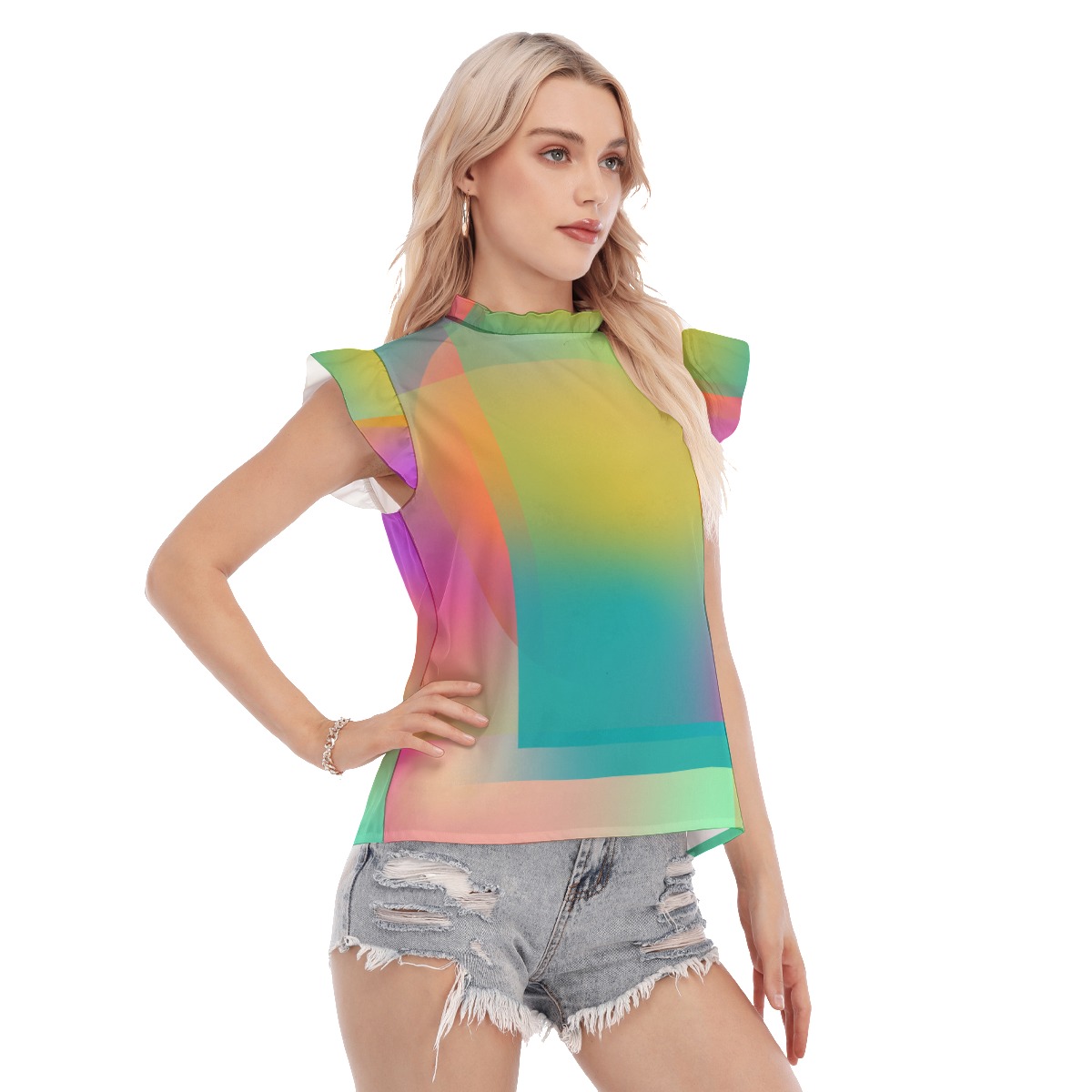 All-Over Print Women's Blouse With Ruffle Collar And Sleeve - Image 2