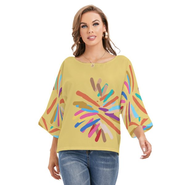 All-Over Print Women's Blouse With Turn-over sleeves