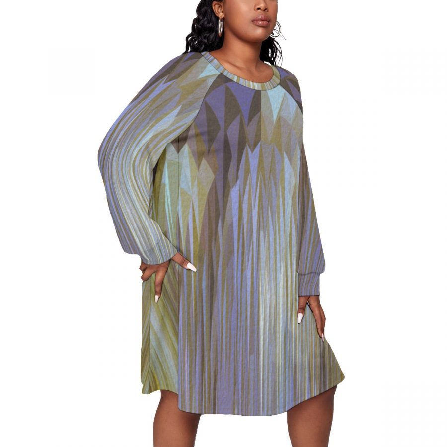 All-Over Print Women's Dress With Raglan Sleeve(Plus Size) - Image 3