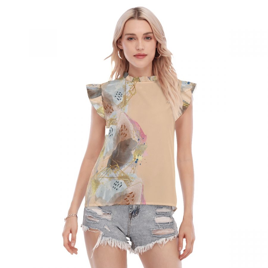 All-Over Print Women's Blouse With Ruffle Collar And Sleeve