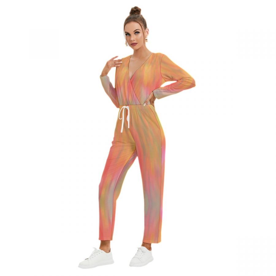 All-Over Print Women's V-neck High Waist Jumpsuit - Image 3