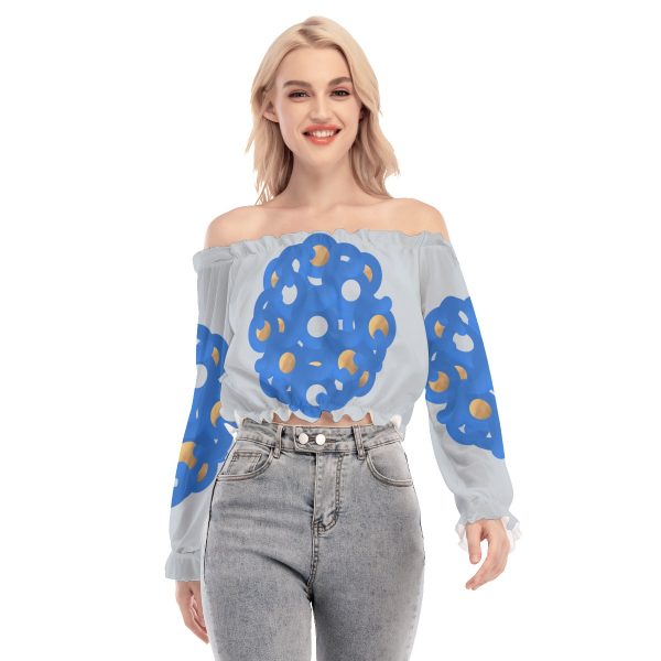 All-Over Print Women's Off-shoulder Blouse With Mesh Sleeves