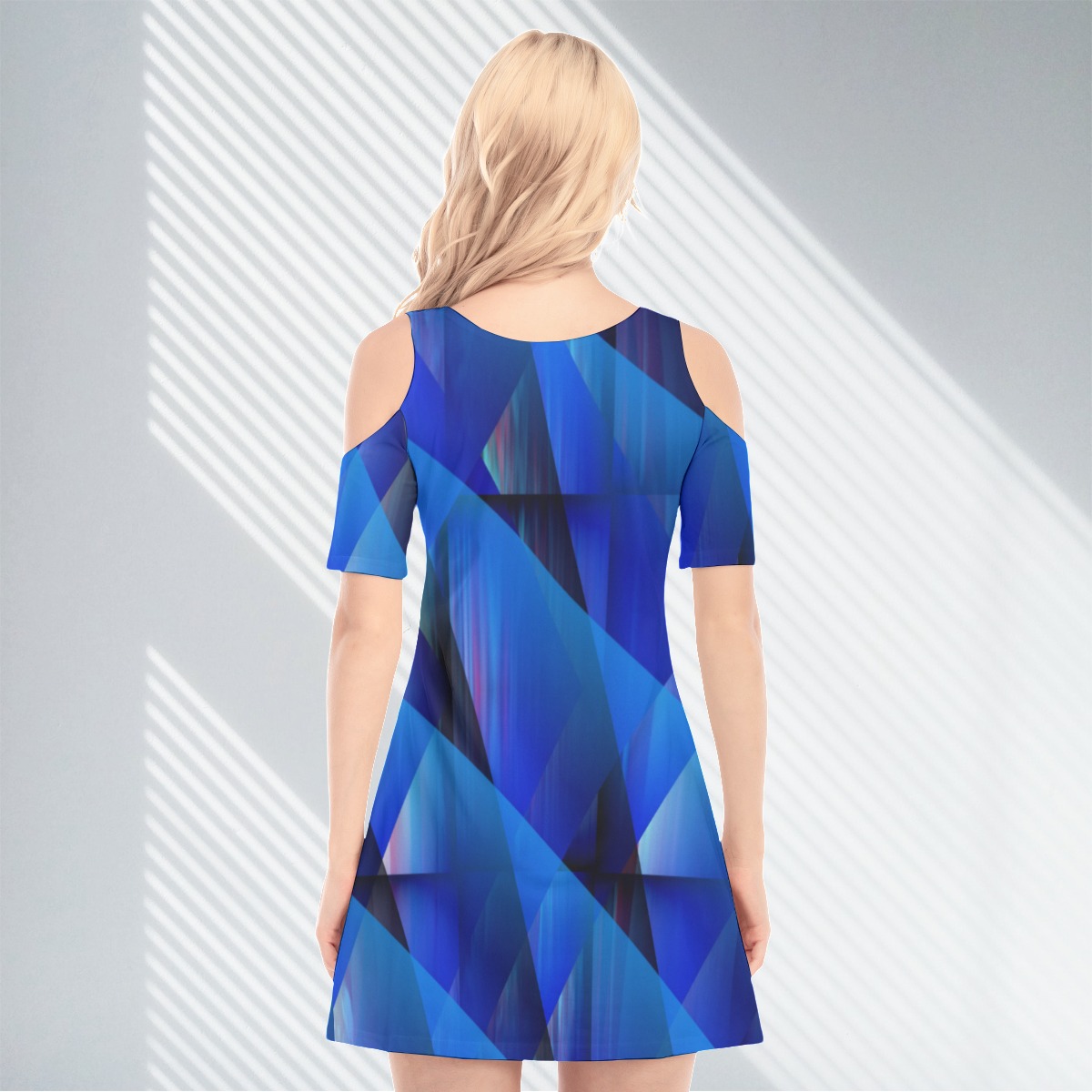 All-Over Print Women's Cold Shoulder O-neck Dress - Image 4