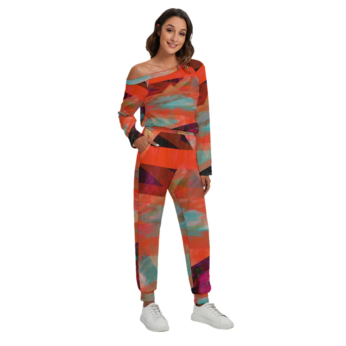 All-Over Print Women's Off-Shoulder Jumpsuit - Image 2
