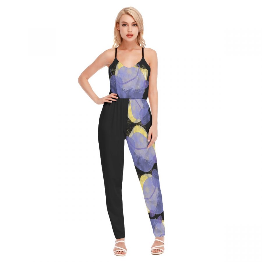 All-Over Print Women's V-neck Cami Jumpsuit