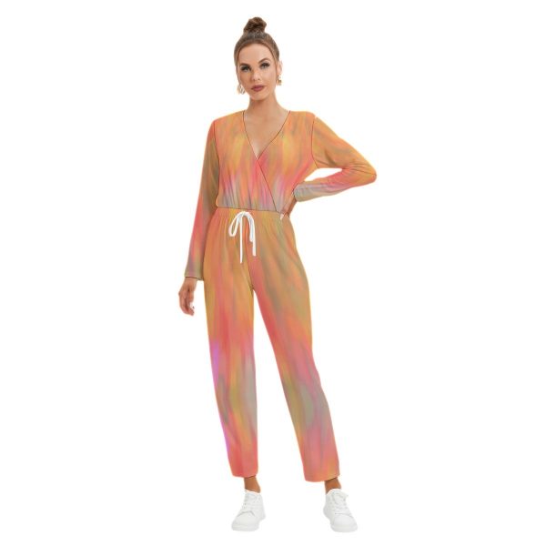 All-Over Print Women's V-neck High Waist Jumpsuit