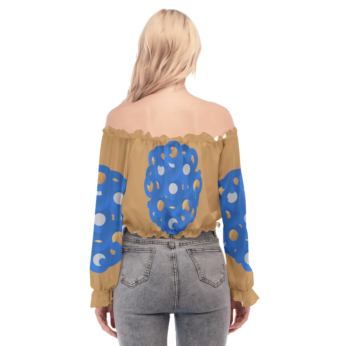 All-Over Print Women's Off-shoulder Blouse With Mesh Sleeves - Image 4