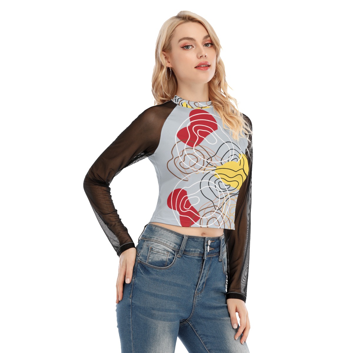 All-Over Print Women's Raglan Mesh Long Sleeve Top - Image 3