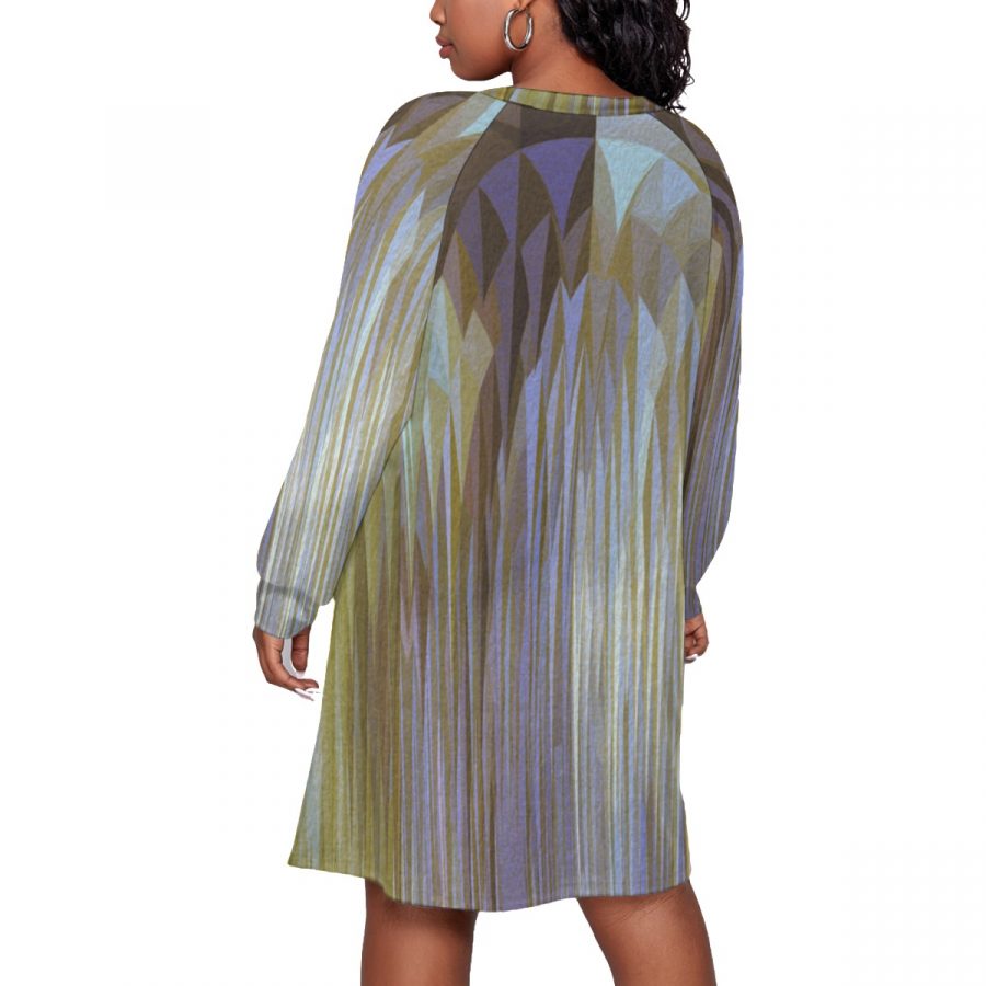 All-Over Print Women's Dress With Raglan Sleeve(Plus Size) - Image 4