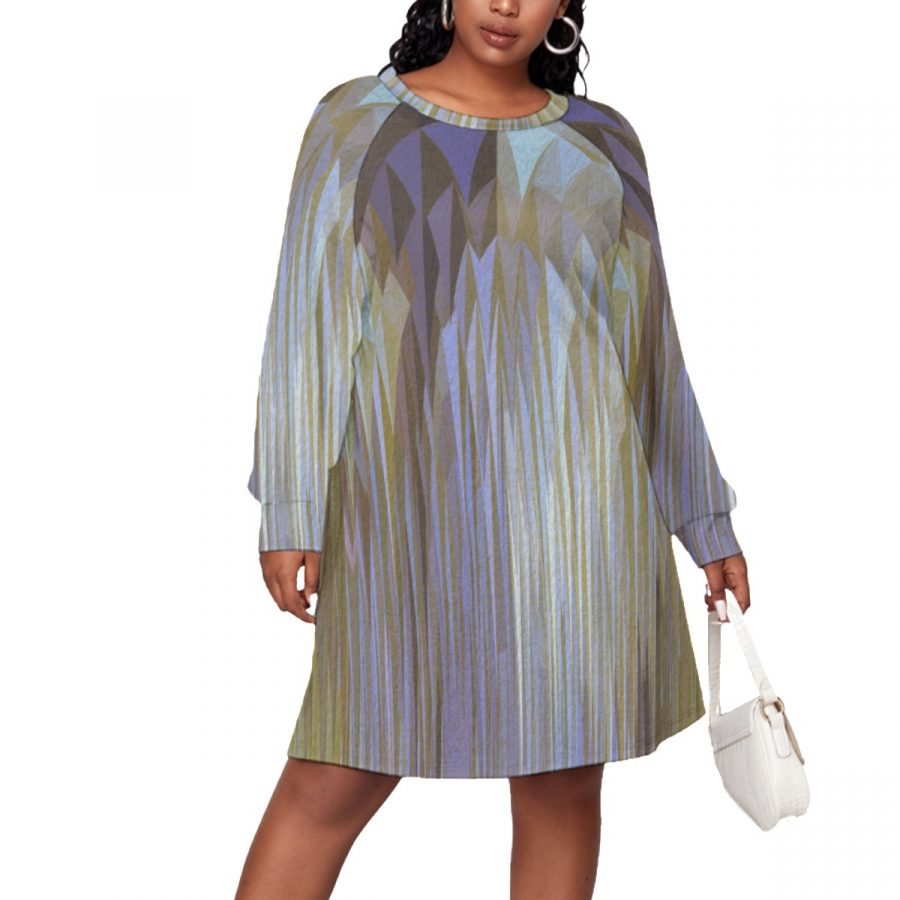 All-Over Print Women's Dress With Raglan Sleeve(Plus Size) - Image 2