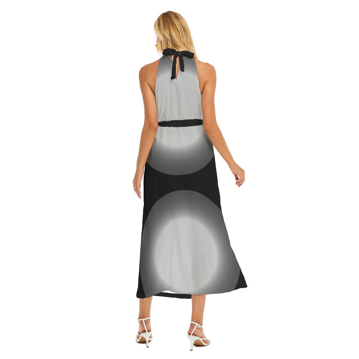 All-Over Print Women's Wrap Hem Belted Halter Dress - Image 4