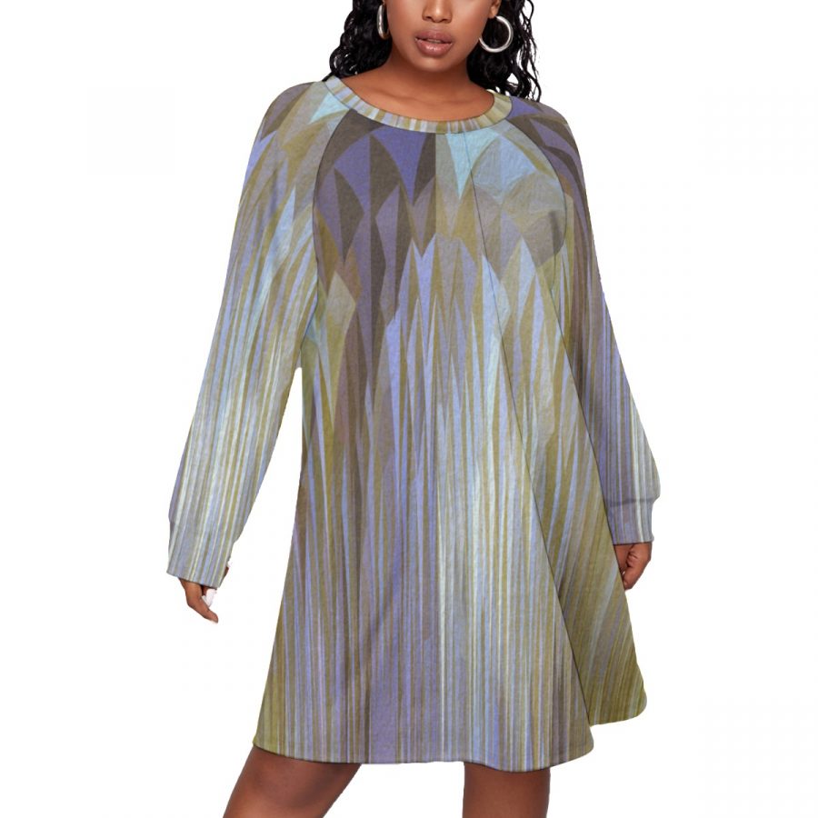 All-Over Print Women's Dress With Raglan Sleeve(Plus Size)