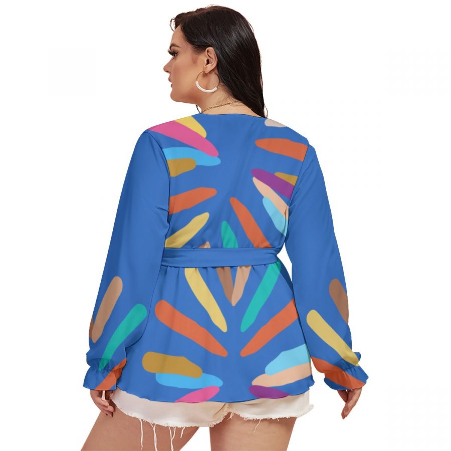 All-Over Print Women's V-neck T-shirt With Waistband (Plus Size) - Image 4