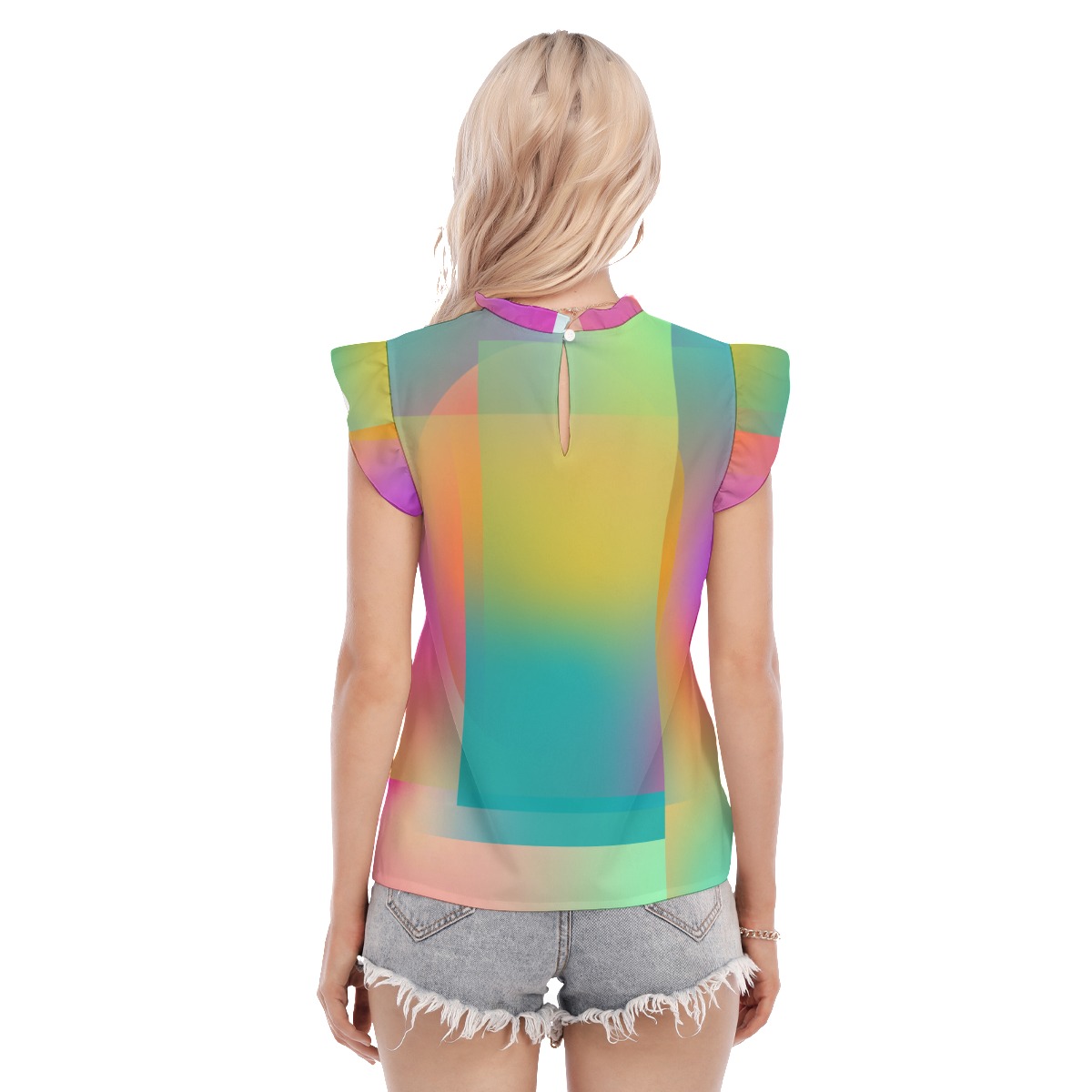 All-Over Print Women's Blouse With Ruffle Collar And Sleeve - Image 4