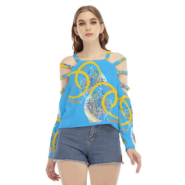 All-Over Print Women's Sweatshirt With Shoulder Hollow shoulder Strap