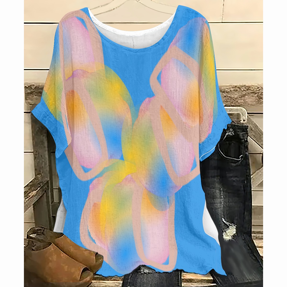 All-Over Print Women's T-shirt with Bat Sleeve