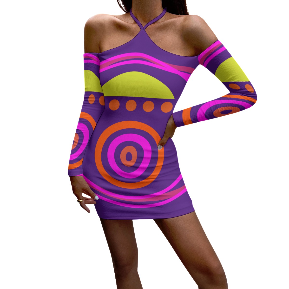 All-Over Print Women's Halter Lace-up Dress - Image 3