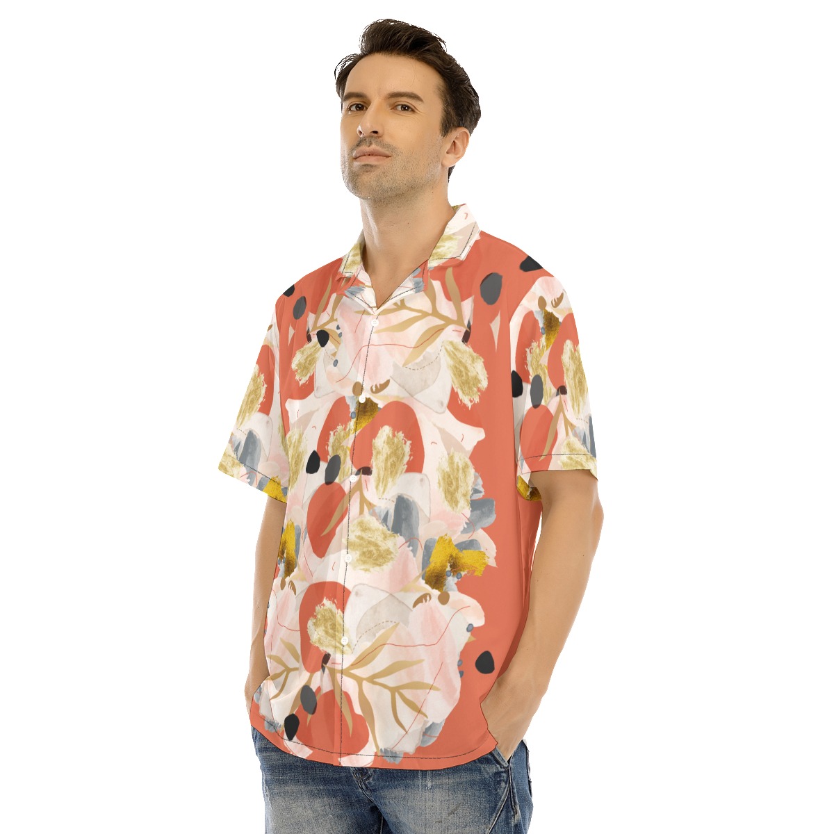 All-Over Print Men's Hawaiian Shirt With Button Closure - Image 3