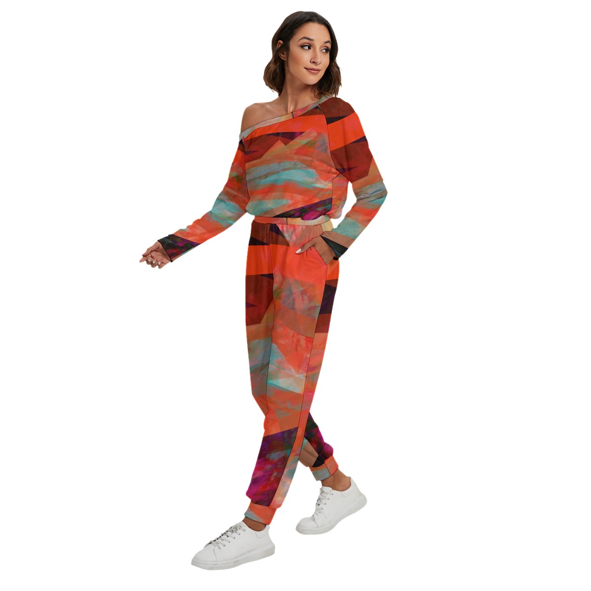 All-Over Print Women's Off-Shoulder Jumpsuit - Image 3