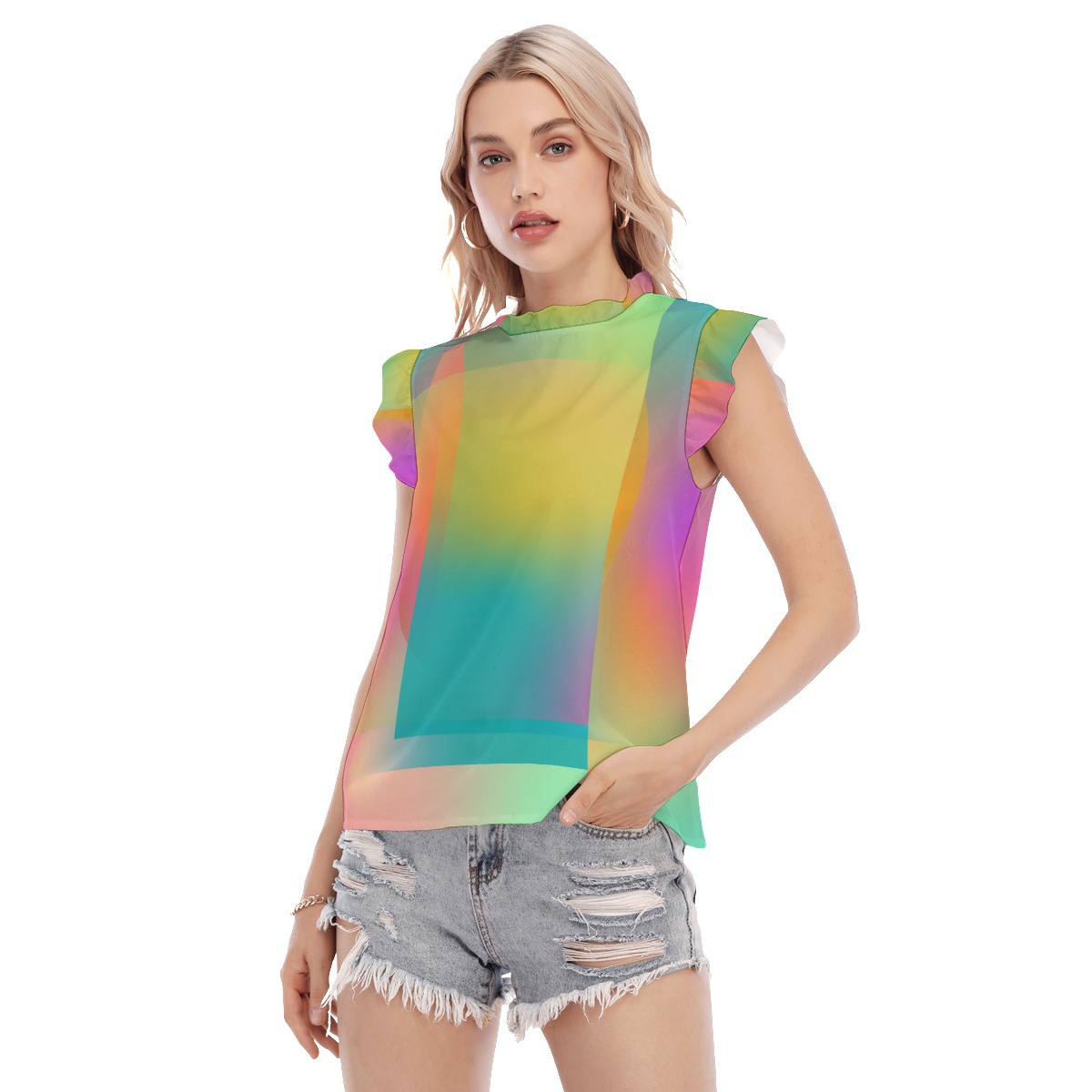 All-Over Print Women's Blouse With Ruffle Collar And Sleeve - Image 3