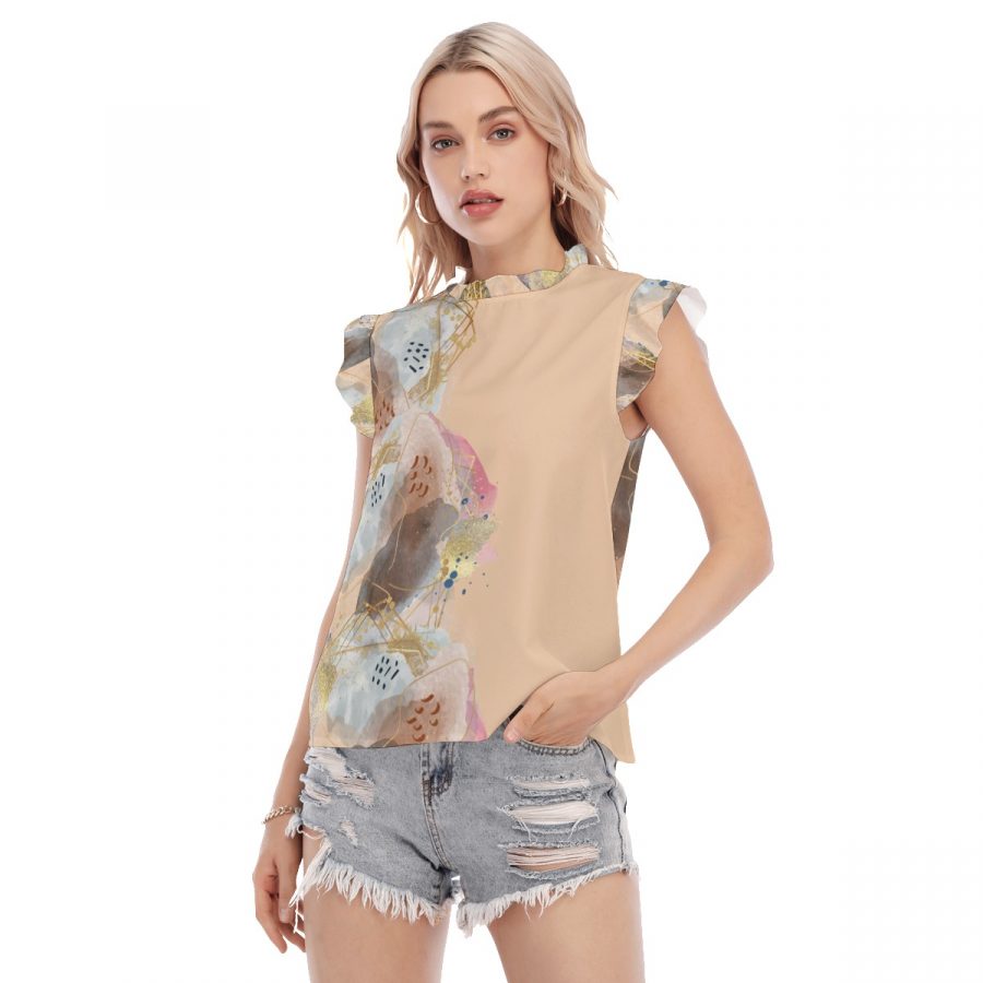All-Over Print Women's Blouse With Ruffle Collar And Sleeve - Image 3