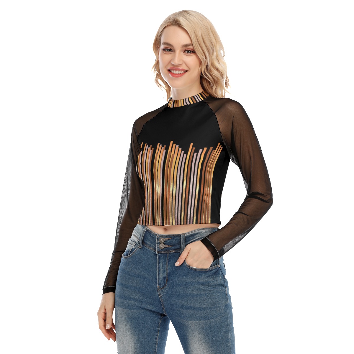 All-Over Print Women's Raglan Mesh Long Sleeve Top - Image 2