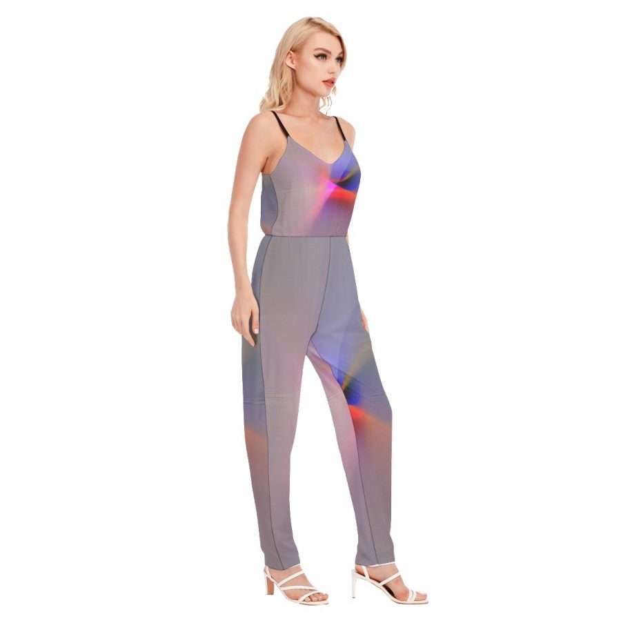 All-Over Print Women's V-neck Cami Jumpsuit - Image 2