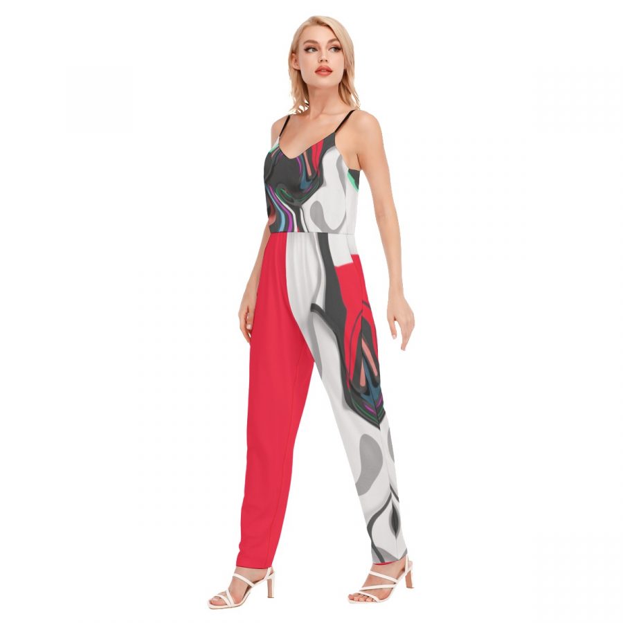 All-Over Print Women's V-neck Cami Jumpsuit - Image 3